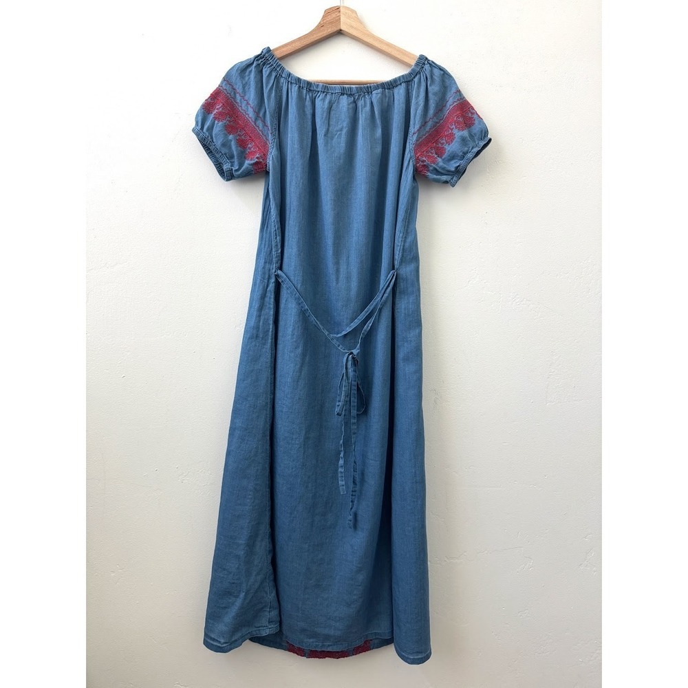 Madewell Mercado Blue Embroidered Cotton Midi Dress Off Shoulder Size S Boho - Picture 3 of 9